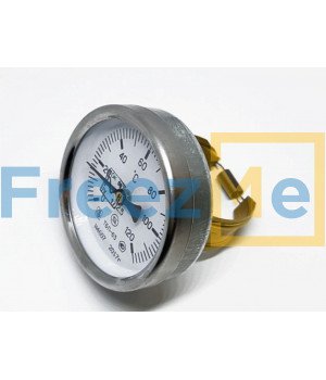 Термометр биметаллический 0-120 *C (d-63мм, на трубу d-40-60мм, фиксация скобой)